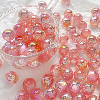 Rainbow Iridescent Plating Acrylic Beads, Round, Pearl Pink, 11.5mm, Hole: 2mm