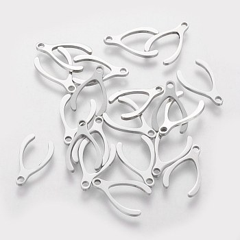 201 Stainless Steel Charms, Wishbone, Stainless Steel Color, 14.2x9x1mm, Hole: 1.5mm