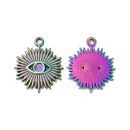Ion Plating(IP) 304 Stainless Steel Pendant Cabochon Settings, Evil Eye, Rainbow Color, Tray: 3mm, 22x18.5x1.7mm, Hole: 2.1mm(STAS-L268-012MC)