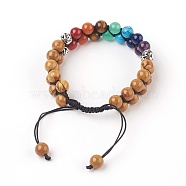 Chakra Natural Petrified Wood Braided Bead Bracelets, with Natural & Synthetic Mixed Stone and Alloy Findings, Antique Silver, 2-3/8 inch(6cm)(BJEW-O164-A04)