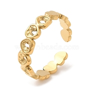 304 Stainless Steel Hollow Heart Open Cuff Rings for Women, Real 18K Gold Plated, US Size 7(17.3mm)(STAS-D085-22G)