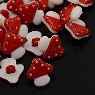 Acrylic Shank Buttons, 1-Hole, Dyed, Mushroom, Dark Red, 15x14x3mm, Hole: 3x2mm(X-BUTT-E045-07)