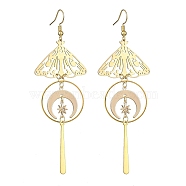 Brass Butterfly & Moon Dangle Earrings, with 201 Stainless Steel Bar Pendants, for Women, Golden, 95x33mm(EJEW-TA00365)