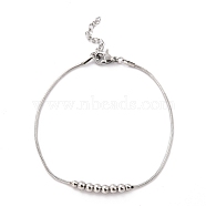 304 Stainless Steel Round Snake Chain Bracelets, with Round Beads, Stainless Steel Color, 7-1/8 inch(18cm), Bead: 4x3mm(STAS-B021-19A-P)