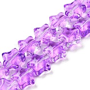Transparent Glass Beads Strand, Star, Medium Orchid, 8~8.5x8~8.5x3.5~4mm, Hole: 1mm, about 50pcs/strand, 14.25~15.35 inch(36.2~39cm)(GLAA-F112-02G-01)