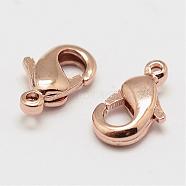 Brass Lobster Claw Clasps, Cadmium Free & Nickel Free & Lead Free, Real Rose Gold Plated, 10x6x2.5mm, Hole: 1.2mm(KK-P058-01RG-NR)