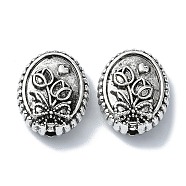 Tibetan Style Alloy Beads, Oval with Flower, Antique Silver, 16x13x6mm, Hole: 1.8mm, about 134pcs/500g(TIBEB-F065-02AS-01)