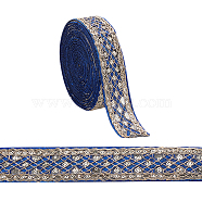 Rhombus Pattern Polyester Ribbon with Paillette, Jacquard Ribbon, Tyrolean Ribbon, Clothing Accessories, Blue, 1-5/8 inch(40~41mm)(OCOR-WH0047-49B)