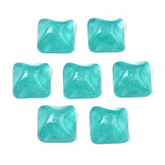 Transparent Resin Cabochons, Water Ripple Cabochons, with Glitter Powder, Square, Dark Turquoise, 16x16x8.5~9mm(CRES-N031-004A-C02)