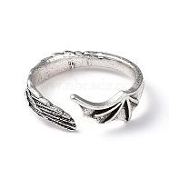 Alloy Wing Open Cuff Ring for Women, Antique Silver, Inner Diameter: 19mm(RJEW-K239-17F-AS)