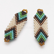 MIYUKI & TOHO Handmade Japanese Seed Beads Links, Loom Pattern, Antique White, 35x12x2mm, Hole: 1~2mm(X-SEED-S010-SP-3)