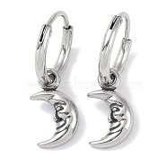 316 Surgical Stainless Steel Moon Hoop Earrings for Women, Antique Silver, 14.5x8.5mm(EJEW-P274-04AS)
