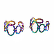Open Oval Cuff Rings, Hollow Wide Rainbow Color 304 Stainless Steel Open Rings for Women, US Size 7(17.3mm)(RJEW-N038-002)