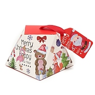 Trapezoid Paper Bakery Boxes, with Ribbon, with NO Tag, for Mini Cake Cupcake Cookie Packing, Christmas Theme, Bear Pattern, 80x80mm(BAKE-PW0007-121B)