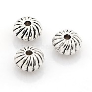 Antique Silver Plated Alloy Corrugated Beads, Flat Round, 6x4mm, Hole: 1mm(PALLOY-N0003-02AS)