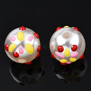 ABS Plastic Imitation Pearl Beads, with Enamel, Round with Butterfly, Dark Red, 12x11mm, Hole: 2mm(KY-N015-103)