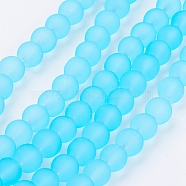 Transparent Glass Bead Strands, Frosted, Round, Light Sky Blue, 8mm, Hole: 1.3~1.6mm, about 99pcs/strand, 31.4 inch(X-GLAA-S031-8mm-21)