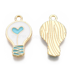 Alloy Enamel Pendants, Light Gold, Bulb, Light Sky Blue, 20x12x2mm, Hole: 1.8mm(FIND-N048-021C)