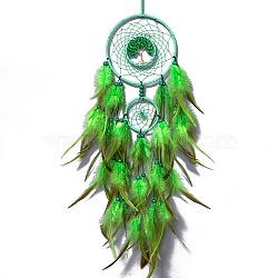 Iron & Glass Chips Pendant Hanging Decoration, Woven Net/Web with Feather Wall Hanging Wall Decor, Lime, 730mm(PW-WG35869-01)