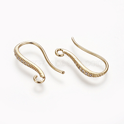 Brass Micro Pave Cubic Zirconia Earring Hooks, with Horizontal Loop, Long-Lasting Plated, Real 18K Gold Plated, 18.6x10.26x2mm, 12 Gauge, Hole: 1.6mm(ZIRC-E162-20G)
