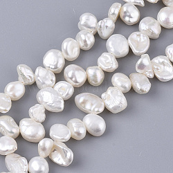 Natural Baroque Pearl Keshi Pearl Beads Strands, Cultured Freshwater Pearl, Nuggets, Seashell Color, 6~10x6~8x3~6mm, Hole: 0.6mm, about 64~69pcs/Strand, 14.57 inch(40cm)(PEAR-Q015-028)