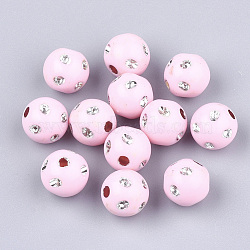 Plating Acrylic Beads, Metal Enlaced, Round, Pink, 9~10x9mm, Hole: 2mm, about 1000pcs/500g(PACR-S186-10mm-A08)