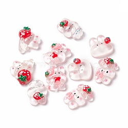 Transparent Resin Cabochons, Rabbit with Strawberry Mixed Shpas, White, 19~23x16~24x6~7.5mm(X-CRES-A050-03)