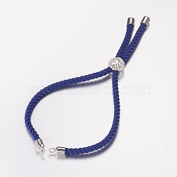 Nylon Twisted Cord Bracelet Making, Slider Bracelet Making, with Brass Findings, Tree of Life, Blue, Platinum, 8-5/8 inch(220mm), 3mm, Hole: 2mm(X-MAK-F019-03P)