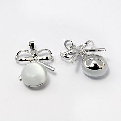 Cat Eye Pendants, with Brass Findings, Fruit, Platinum, White, 30x20x9mm, Hole: 4x5mm(G-G378-01P)