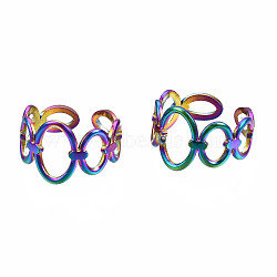 Open Oval Cuff Rings, Hollow Wide Rainbow Color 304 Stainless Steel Open Rings for Women, Multi-color, US Size 7(17.3mm)(RJEW-N038-002)