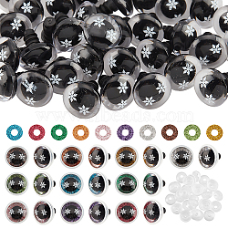 Elite 40 Sets 10 Colors Snowflake Resin Craft Safety Eyes, with Glitter Powder Findings and Silicone Spacer, Doll Making Accessories, Half Round, Mixed Color, 17x16mm, 4 sets/color(DIY-PH0013-70)