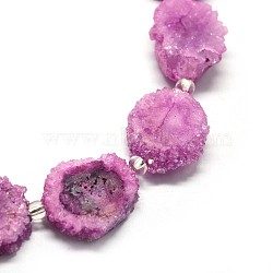 Natural Druzy Quartz Crystal Beads Strands, Solar Quartz, Dyed, Nuggets, Violet, 14~22x13~20x4~6mm, Hole: 1.5~2mm, about 9~12pcs/strand, 7.7~7.9 inch(19.5~20cm)(G-F582-A04)