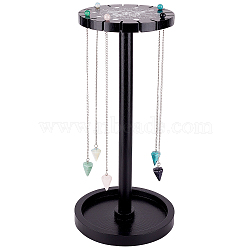 Wooden Pendulum Display Stand with Tray, Flower Pattern Wood Crystal Holder with Synthetic Turquoise, Green Aventurine, Blue Goldstone, Opalite, Rose Quartz, Witch Necklaces Organizer, Flower Pattern, Finished Product: 15x31.5cm(DIY-CN0002-23)