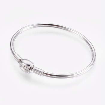 304 Stainless Steel European Style Bangle Making, with Clasps, Stainless Steel Color, 1-7/8 inch(4.7cm)x2-1/4 inch(5.6cm), 3mm