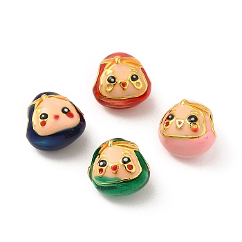 Alloy European Beads, with Enamel, Large Hole Beads, Golden, Zongzi Baby, Mixed Color, 11.5x12x10mm, Hole: 4mm