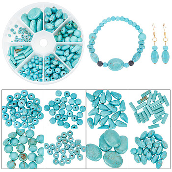 185Pcs 8 Styles Synthetic Turquoise Dyed Beads Strands, Oval & Column & Round, Mixed Shaqes, 4~20x2~7mm, Hole: 1mm