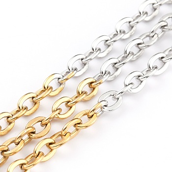 Two Tone 304 Stainless Steel Cable Chains, Unwelded, with Spool, Golden & Stainless Steel Color, 4x3x1mm, 32.8 Feet(10m)/roll