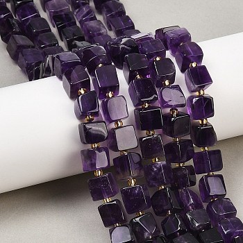 Natural Amethyst Beads Strands, Cube, with Seed Beads, 7~9.5x7~9x7.5~9mm, Hole: 1~1.2mm, about 37~42pcs/strand, 15.20~15.59''(38.6~39.6cm)