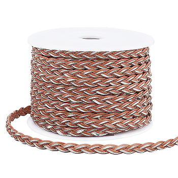 Elite 10m 3-Ply PU Leather Braided Cord, with 1Pc Plastic Spools, Saddle Brown, 5x1.5mm