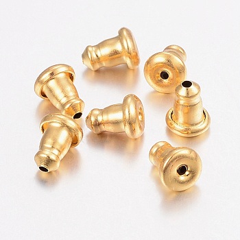 304 Stainless Steel Ear Nuts, Earring Backs, Real 18K Gold Plated, 6x5mm, Hole: 1mm