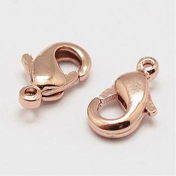 Brass Lobster Claw Clasps, Cadmium Free & Nickel Free & Lead Free, Real Rose Gold Plated, 10x6x2.5mm, Hole: 1.2mm