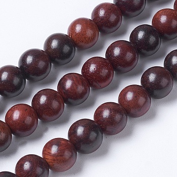 Imitation Burmese Wood Beads Strands, Dyed, Round, Coconut Brown, 10mm, Hole: 1mm, about 38pcs/strand, 15.5 inch(39.5cm)