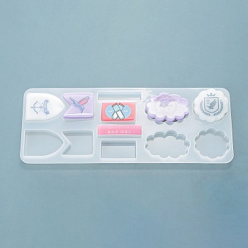 DIY Cabochon Silicone Molds, Resin Casting Molds, for UV Resin, Epoxy Resin Jewelry Making, Shield/Rectangle/Flower, Cloud, 216x85x8mm, Inner Diameter: 33~46x10~34mm