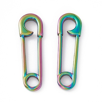 Ion Plating(IP)  304 Stainless Steel Linking Rings, Safety Pin Shape, Rainbow Color, 31x9x2.5mm