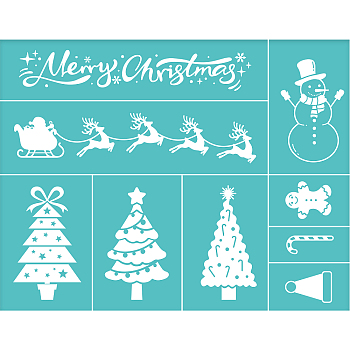 Self-Adhesive Silk Screen Printing Stencil, for Painting on Wood, DIY Decoration T-Shirt Fabric, Turquoise, Christmas Themed Pattern, 28x22cm