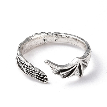 Alloy Wing Open Cuff Ring for Women, Antique Silver, Inner Diameter: 19mm