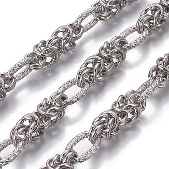 304 Stainless Steel Byzantine Chains, Unwelded, Stainless Steel Color, 13x8~8.5x2mm