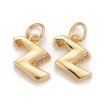 Rack Plating Eco-friendly Brass Micro Pave Clear Cubic Zirconia Charms, Long-Lasting Plated, Real 18K Gold Plated, Cadmium Free & Nickel Free & Lead Free, Letter.Z, 10x3x3mm, Hole: 3.5mm