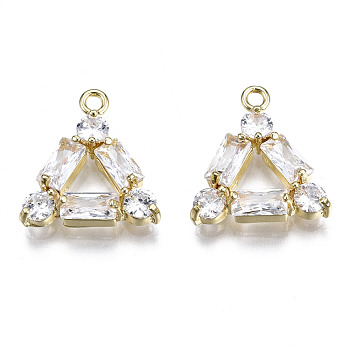 Brass Inlaid Clear Cubic Zirconia Pendants, Triangle, Golden, 17x15x3.5mm, Hole: 1.6mm