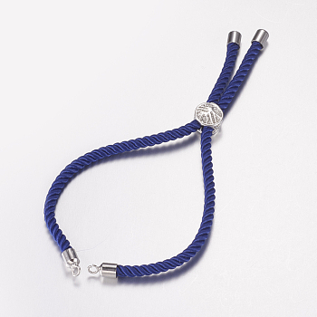 Nylon Twisted Cord Bracelet Making, Slider Bracelet Making, with Brass Findings, Tree of Life, Blue, Platinum, 8-5/8 inch(220mm), 3mm, Hole: 2mm